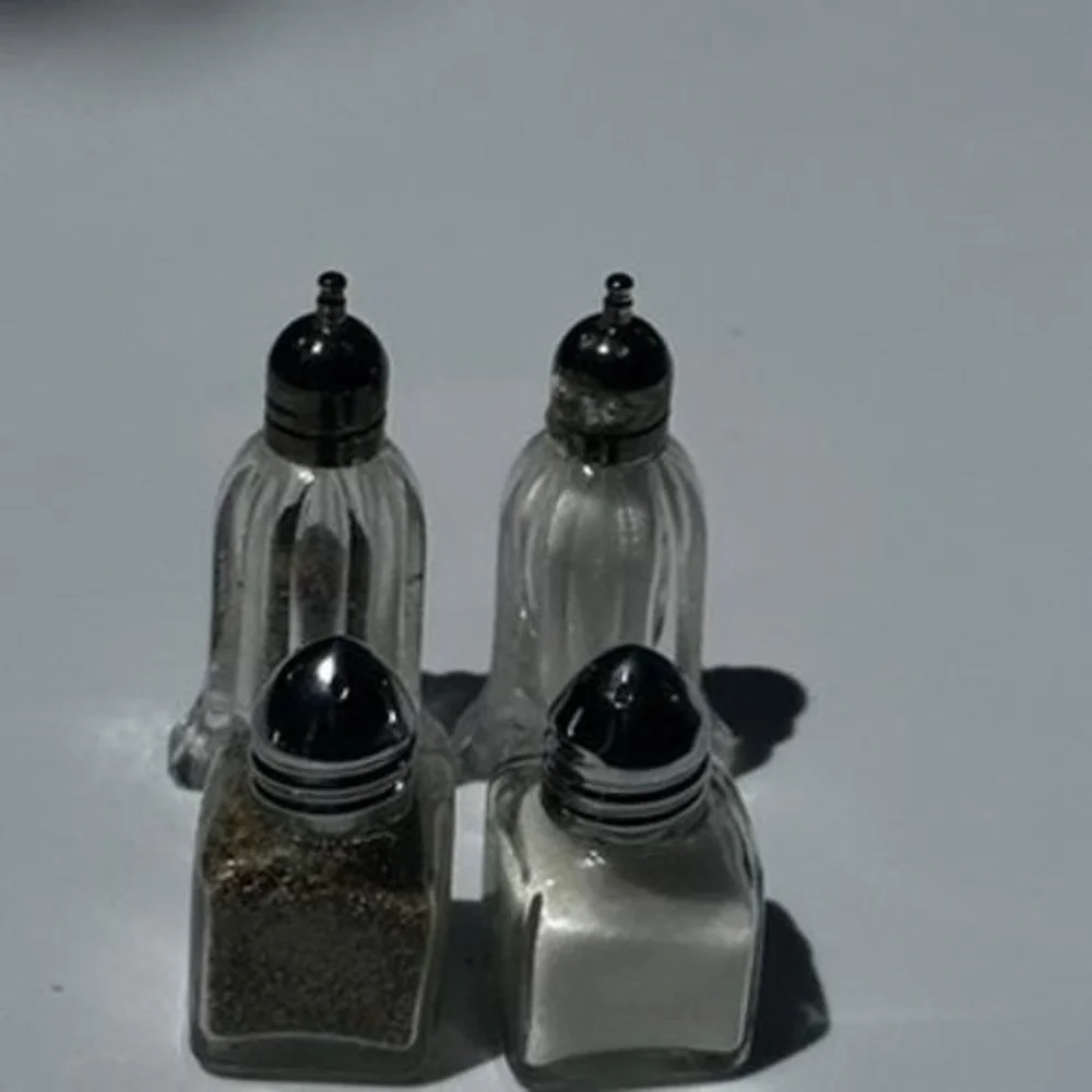 Vintage Miniature Glass Salt and Pepper Shakers Set of 4 Square and Tulip Design
